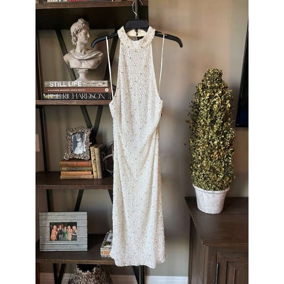 Retrofête Olivia Sequin Halter Midi Dress White Womens Size Medium - Picture 6 of 12